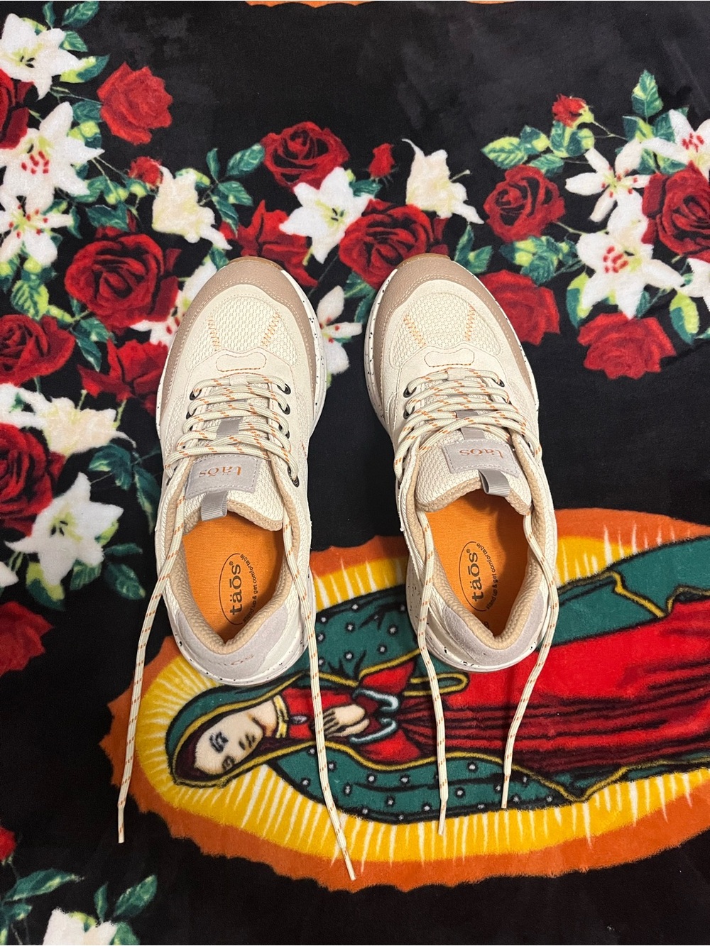 Taos Super Hiker Women's Cream and Tan Lace-Up Sneakers with Orange Insole